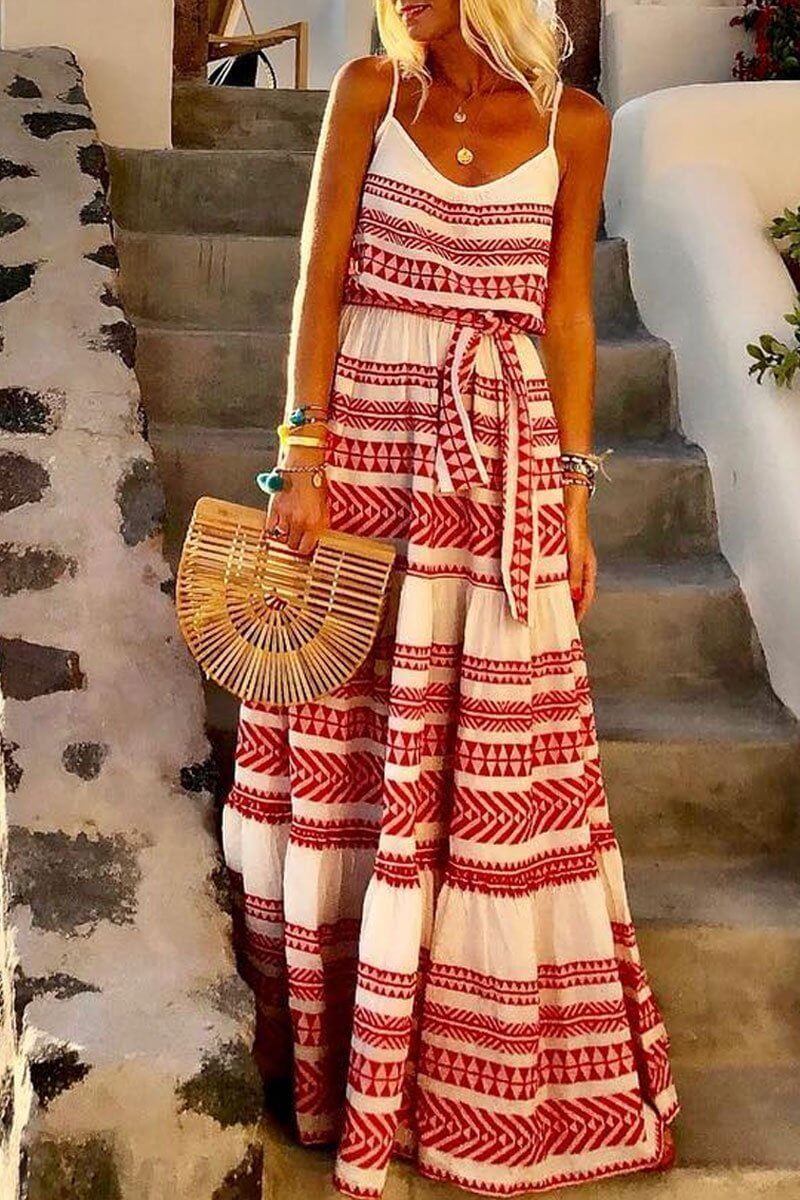 Geometric Printed Loose Ankle Length Dress