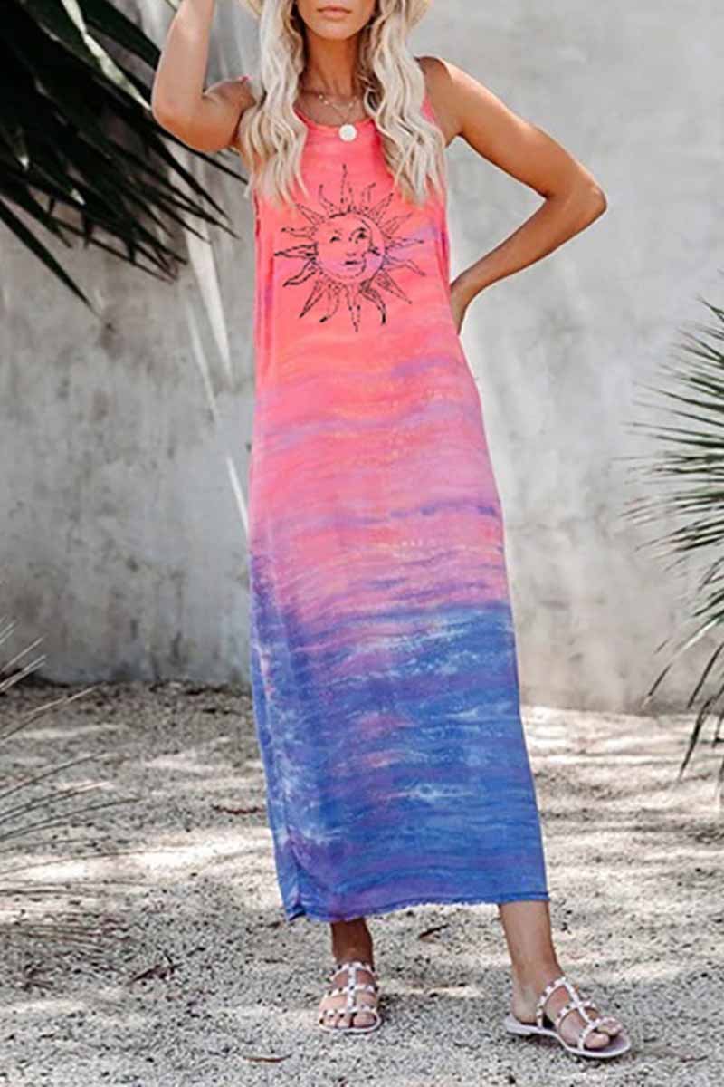 Florcoo Tie-dye Sun Print Midi Dress