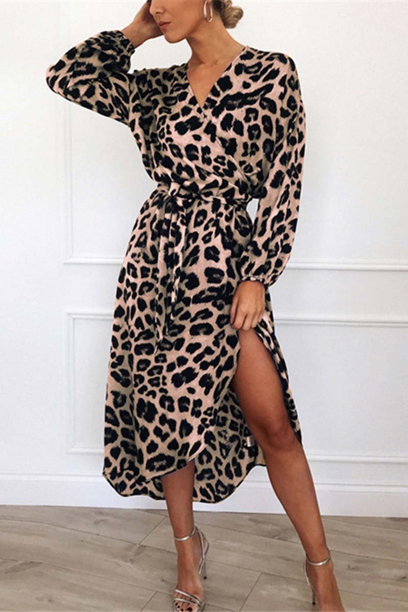 Florcoo V Neck Sexy Leopard Dress