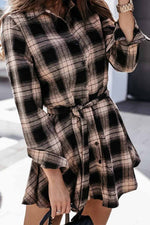 Florcoo Long Sleeve Plaid Shirt Mini Dress