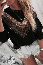 Florcoo Leopard Sequin O-Neck Top