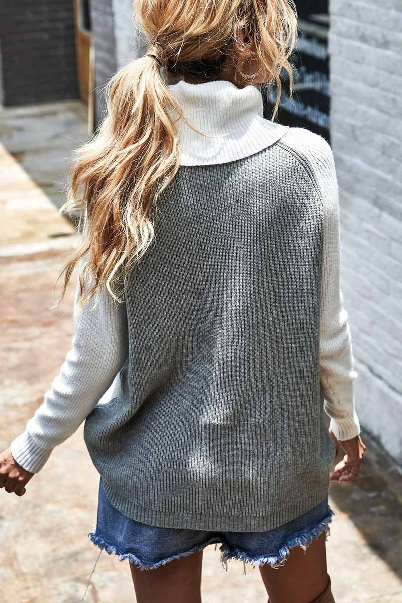 Contrasting High Neck Solid Sweater