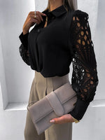 Casual V-Neck Lace Long Sleeve Lantern Shirt Blouse