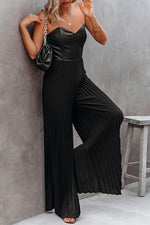 VIP Event Strapless Faux Leather Pleated Jumpsuit
