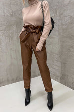 Novakiki The Dash Petal Waist Pocketed Faux Leather Pants