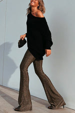 Never Too Glam Metallic Stretch Flare Pants