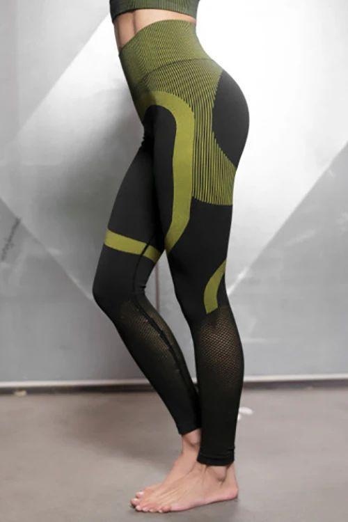 Color Block High Waist Mesh Leggings