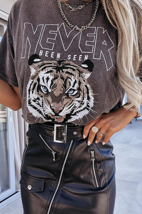 Street Style Tiger Print Casual T-shirt