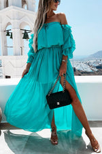 Pretty Sweet Colour Off Shoulder Ruffle Maxi Dress