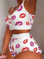 Valentine's Day Women's Sleepwear Two-piece Cami Top & Shorts Lettuce Trim Pajama Set