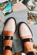 Buckle Color Block Sandals Flats