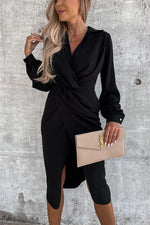 Twist V Neck Slit Midi Dress