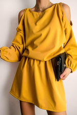 Solid Color Off-the-shoulder Dress