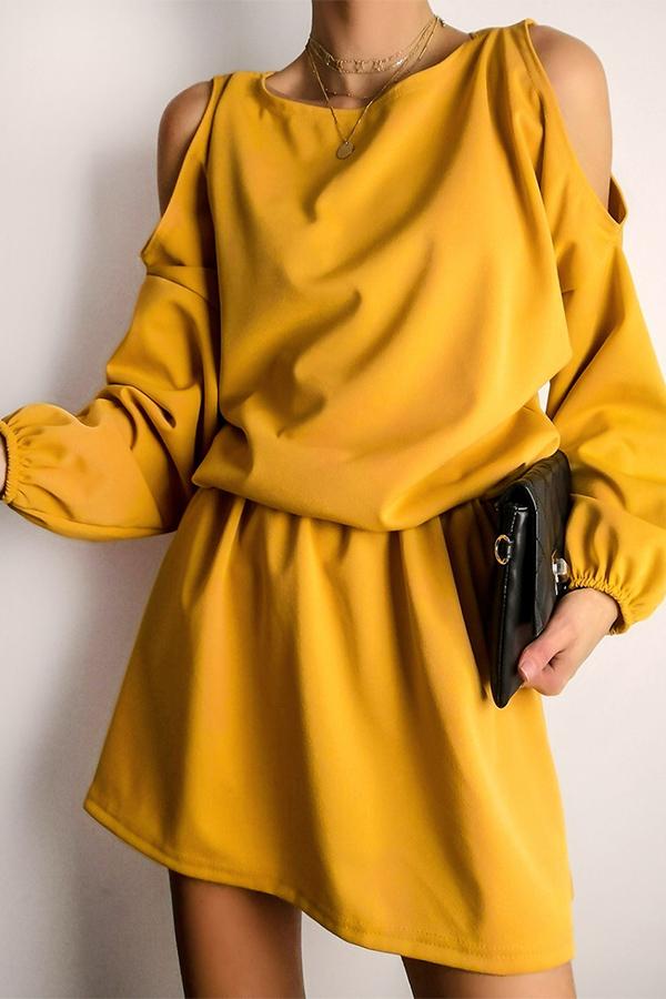 Solid Color Off-the-shoulder Dress