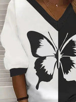 Women's T-Shirts V-Neck Butterfly Print Long Sleeve T-Shirt