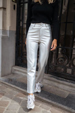 Retro Waxed Leather Effect Pocketed Straight Pants