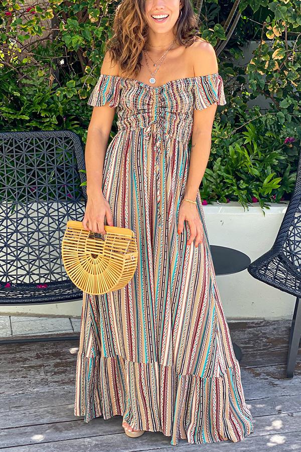 Some Like It Hot Smocked Off The Shoulder Maxi Dress