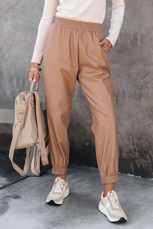 Splendid Moment Pocketed Faux Leather Jogger Pants