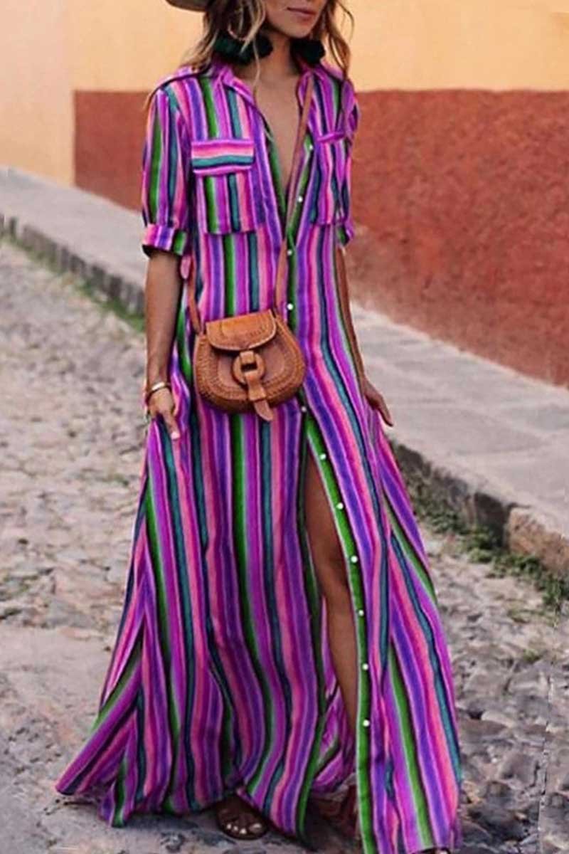 Bohemian Multicolor Striped Dress