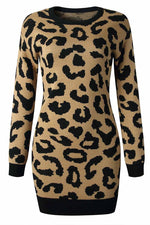 Florcoo Leopard Print Oneck Mini Dress