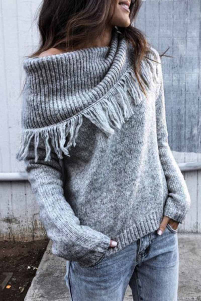 Florcoo Shawl Fringed Knitted Sweater