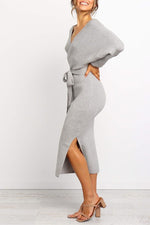 Florcoo V Neck Backless Sweater Dress(6 Colors)