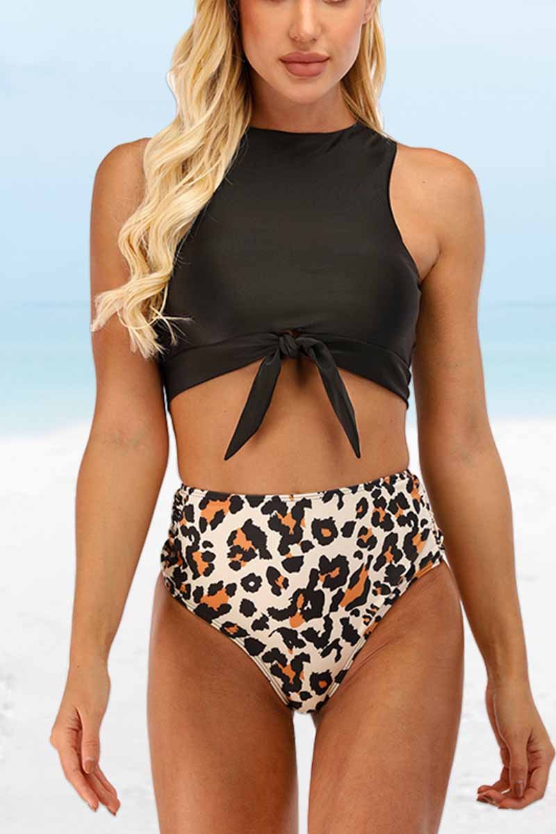 Florcoo Two-Piece High Waist Sexy Leopard Swimsuit