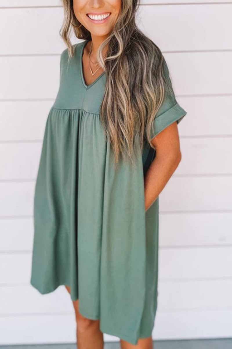 Florcoo V-neck Solid Color Loose Dress