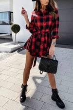 Florcoo Long Sleeve Plaid Shirt Mini Dress