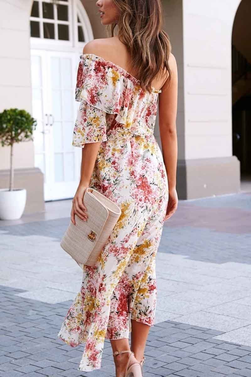 Florcoo Off- shoulder Print Dress