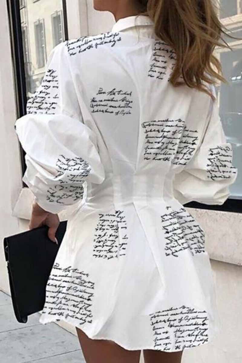 Florcoo Slim Waist Letter Print Long Sleeve Dress