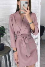 Florcoo Solid Color Long Sleeve Suit Collar Mini Dresses(3 Colors)