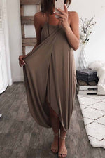 Florcoo Solid Color Knitted Loose And Irregular Midi Dress