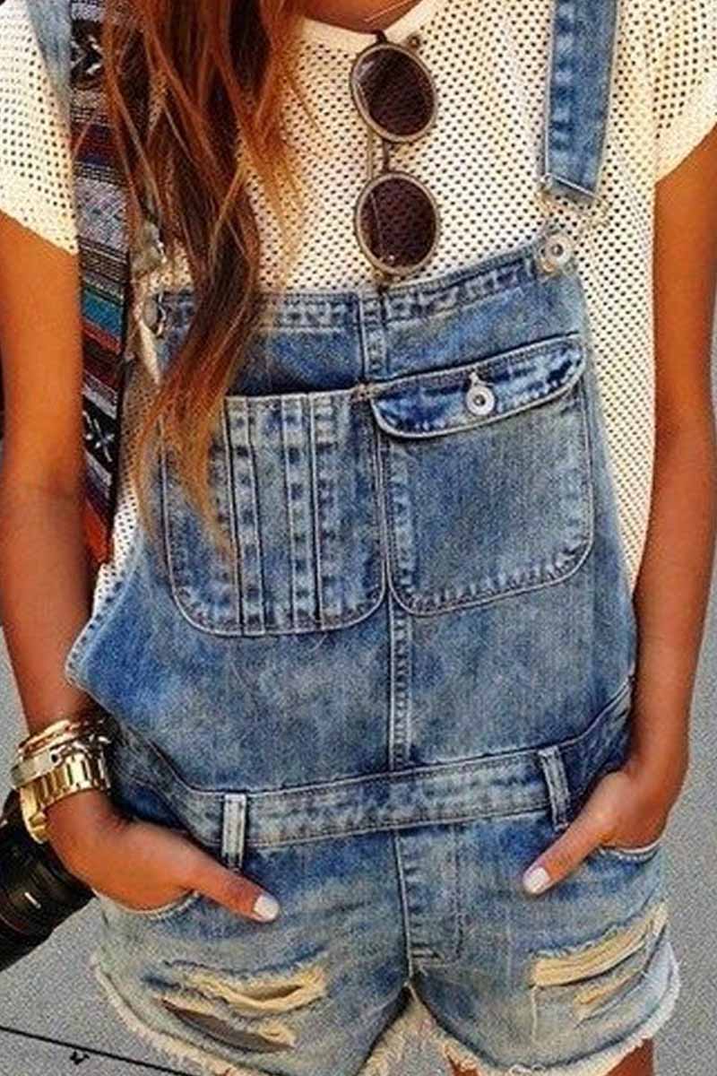 Casual Denim Rompers with pockets
