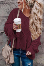 Florcoo Solid Color Knitted Tassel Sweater