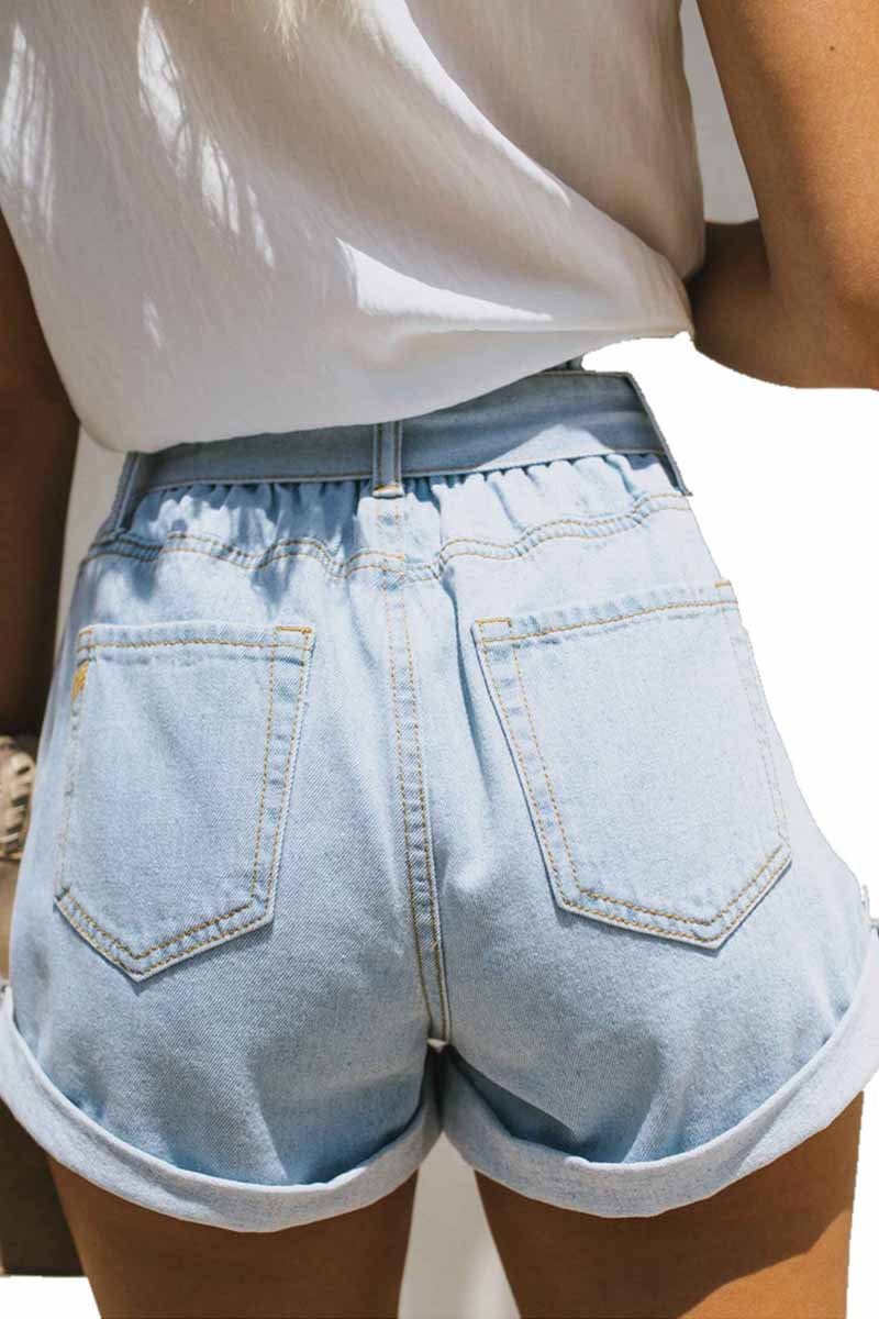 Florcoo Summer Women's Belt Lace Denim Shorts