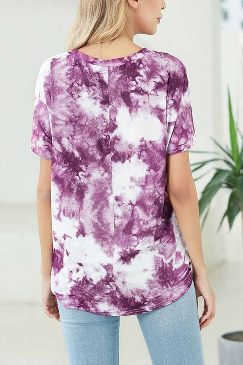 Florcoo Round Neck Tie-Dye T-Shirt