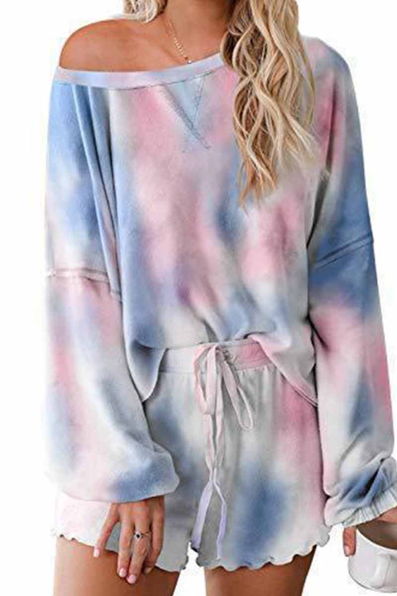 Florcoo Tie-dye Round Neck Print Casual Suit