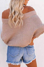 Florcoo Sexy Striped Off-shoulder Sweater