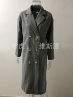 Blazer Lapel Collar Solid Color Long Outerwear Coat