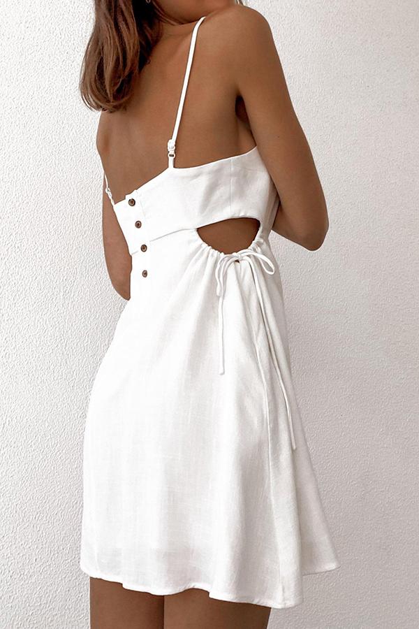 Only Love Linen Blend Cutout Button Mini Dress