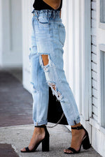 Kristen Paperbag Waist Distressed Mom Jeans