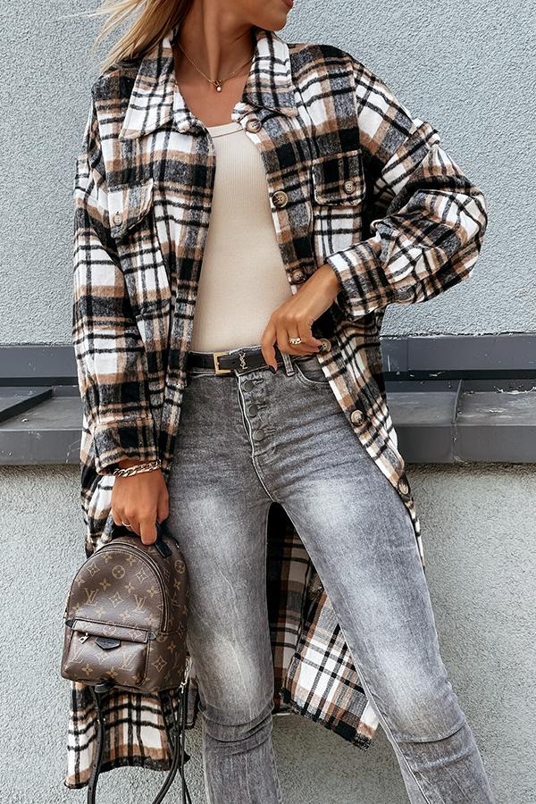 Alanis Pocketed Plaid Long Blouse