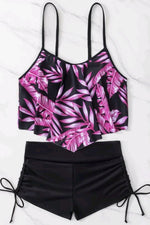 Tropical Print Hanky Hem Drawstring Bikini Swimsuit
