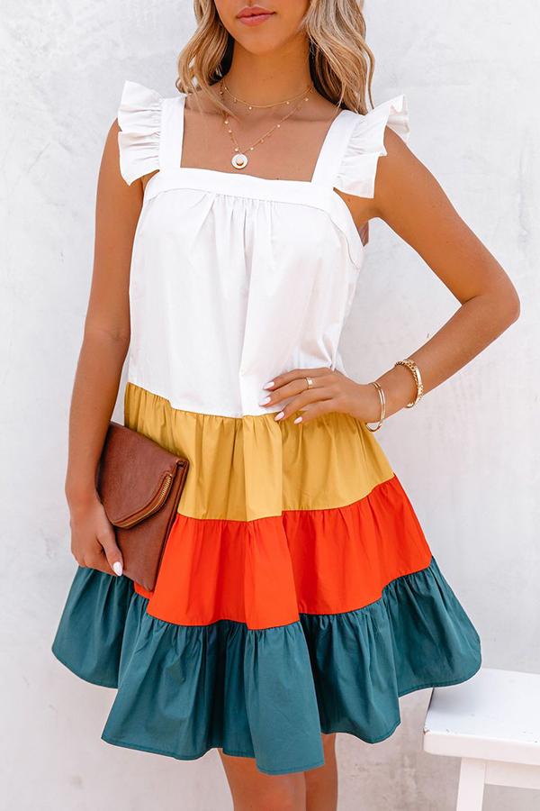 Restart Summer Color Block Tiered Babydoll Dress