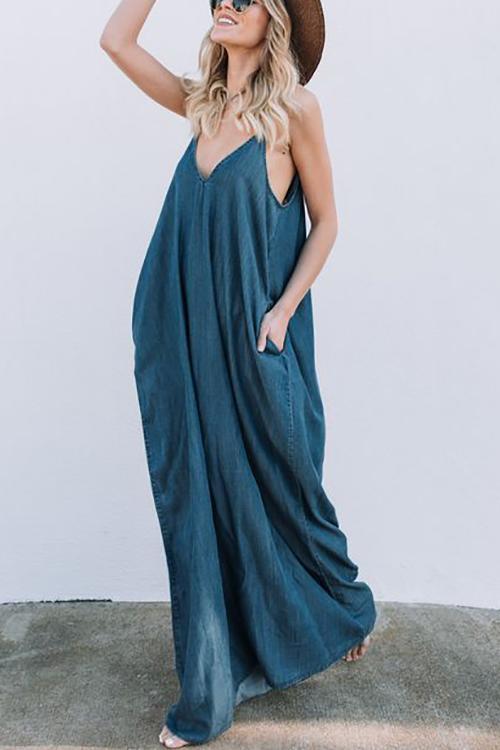 Pockets Slip Harem Maxi Dress