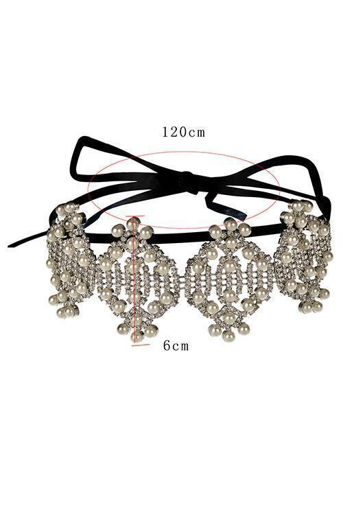 Pearl Rhinestone Ribbon Choker