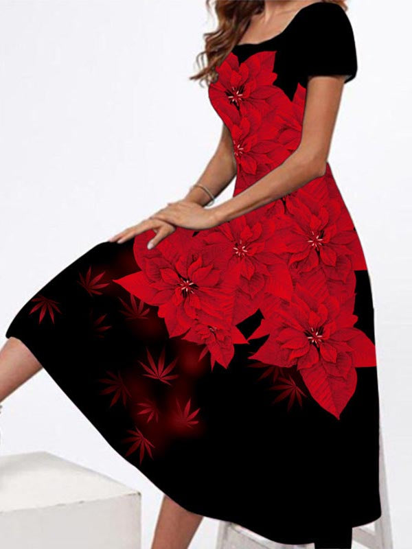 Scoop Neck Floral Short Sleeve Maxi Dress