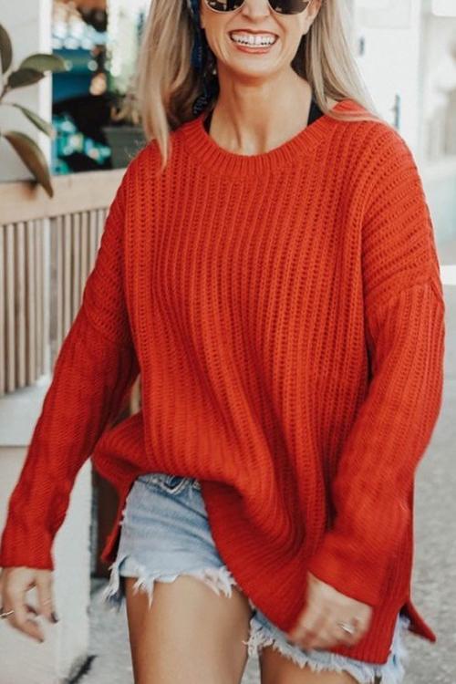 O Neck Slit Sweater