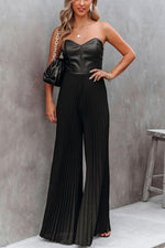 VIP Event Strapless Faux Leather Pleated Jumpsuit